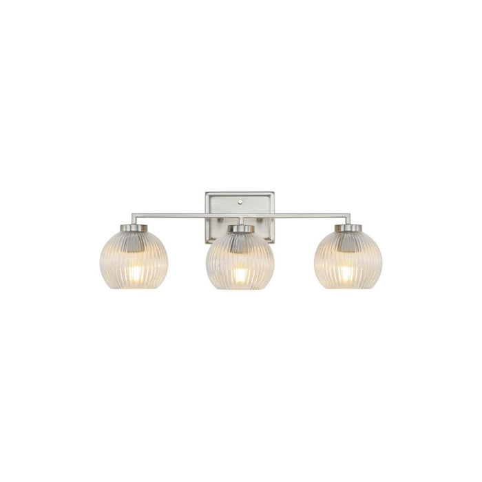 Golden Elliott 3 Light Bath Vanity, Pewter/Ribbed Clear - 3094-BA3PW-RIB