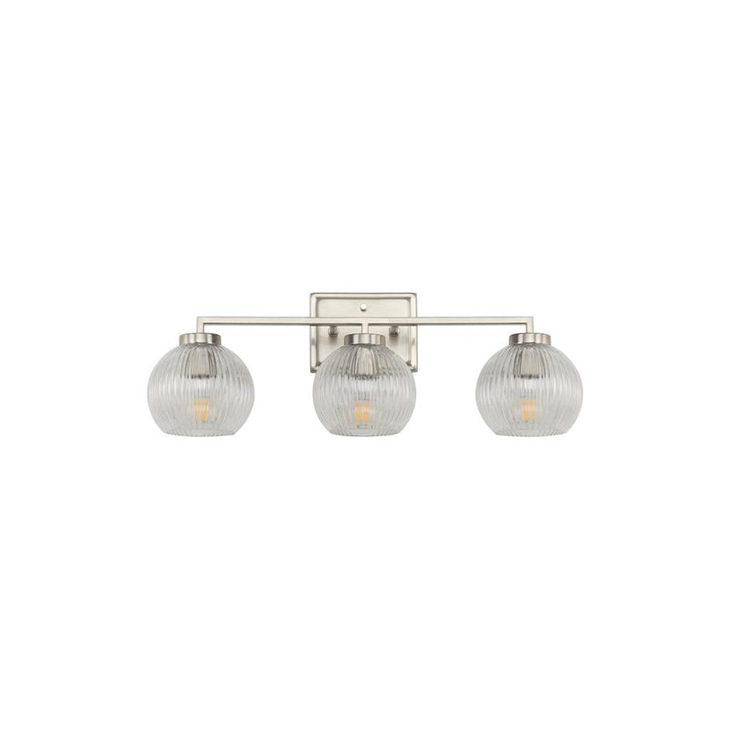 Golden Elliott 3 Light Bath Vanity, Pewter/Ribbed Clear