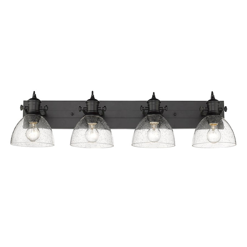 Golden Lighting Hines 4 Light Bath Vanity, Black/Seeded Glass