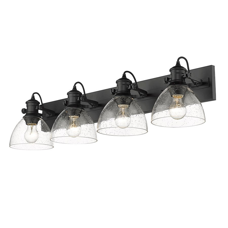 Golden Lighting Hines 4 Light Bath Vanity, Black/Seeded Glass