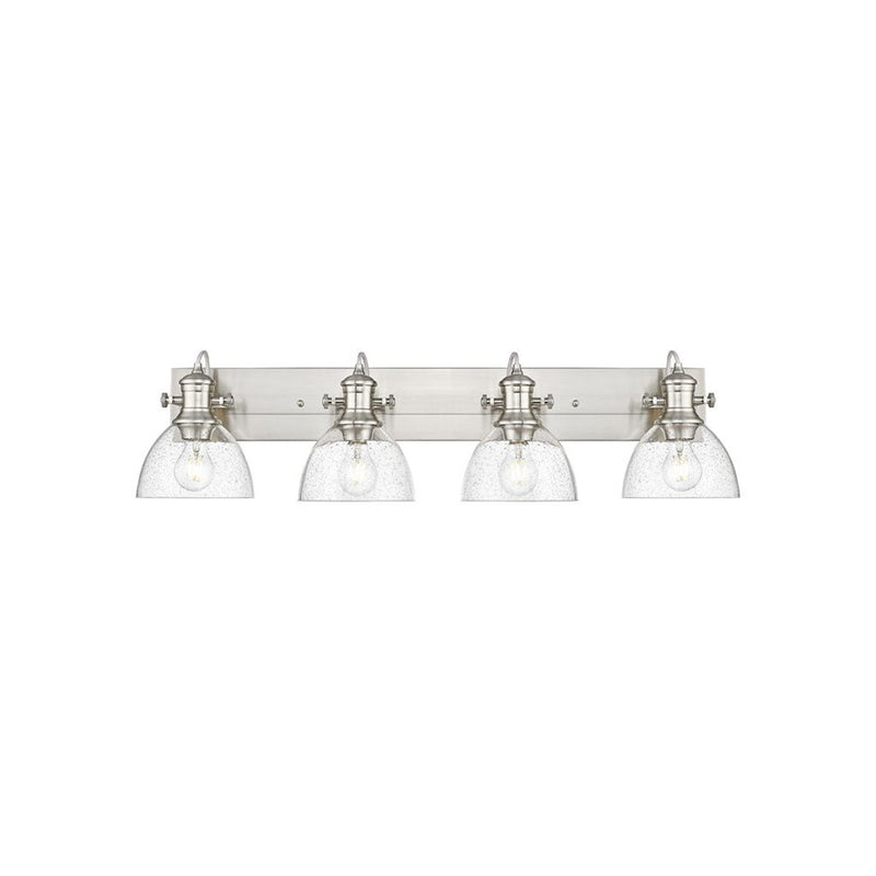 Golden Lighting Hines 4-Light Vanity Light, Pewter/Seeded Glass - 3118-BA4PW-SD
