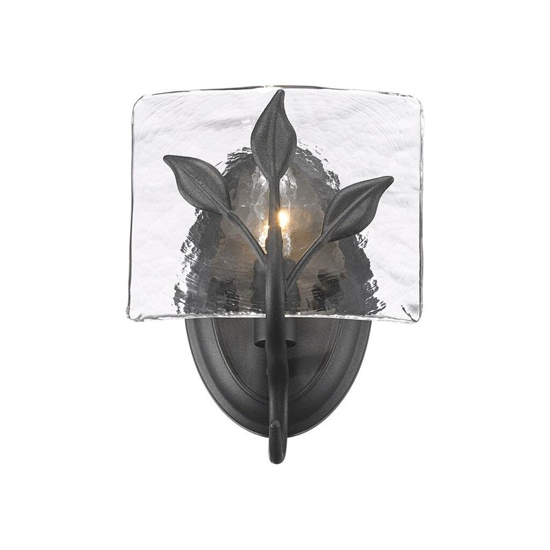 Golden Calla 1Lt Wall Sconce, Natural Black/Hammered Water Glass