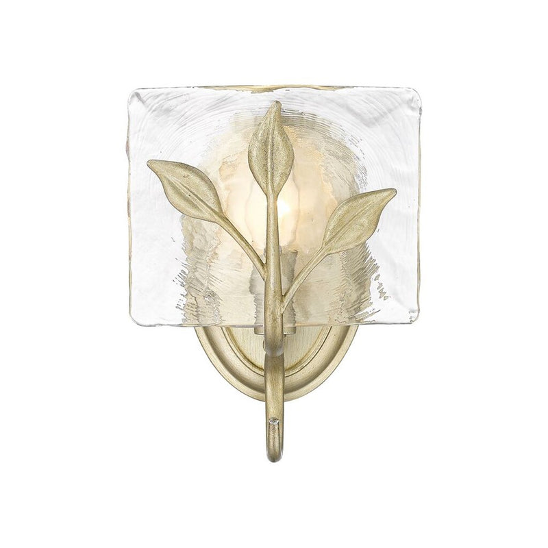 Golden Calla 1-Lt Wall Sconce, White Gold/Hammered Water Glass