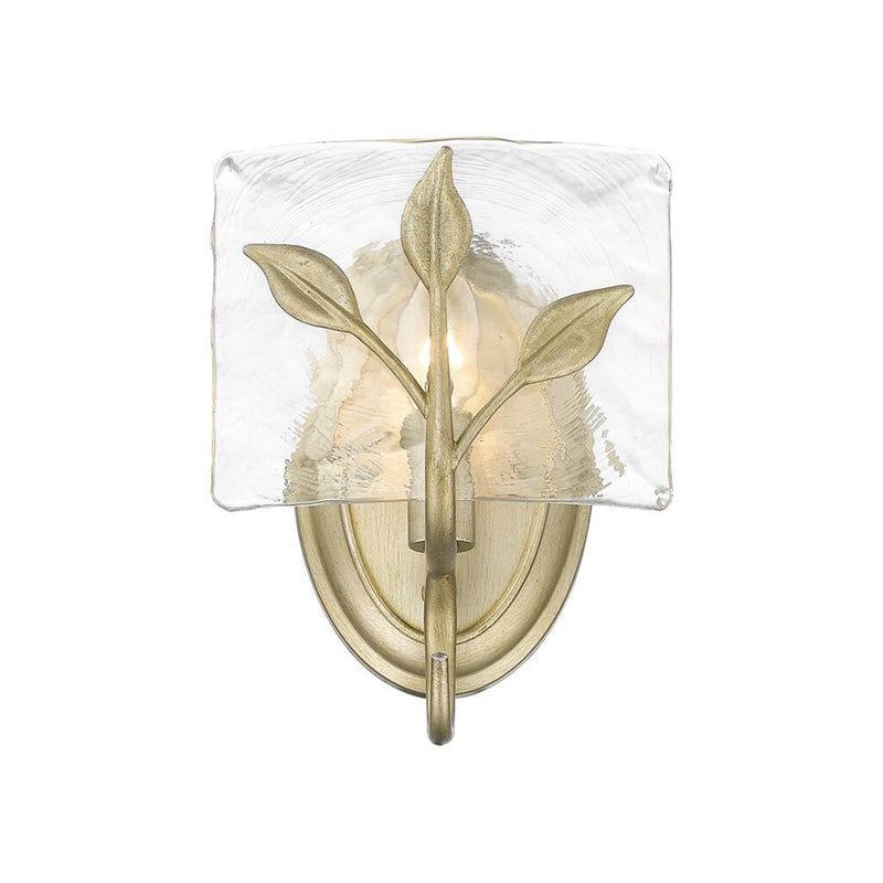 Golden Calla 1-Lt Wall Sconce, White Gold/Hammered Water Glass
