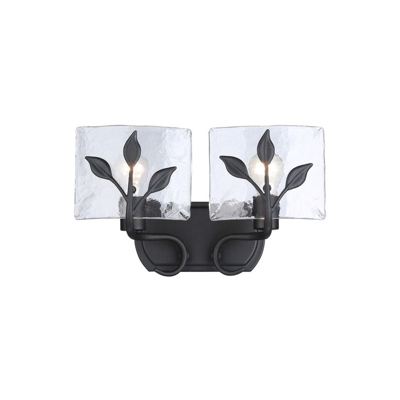 Golden Calla 2-Light Vanity, Natural Black/Hammered Water Glass - 3160-BA2NB-HWG