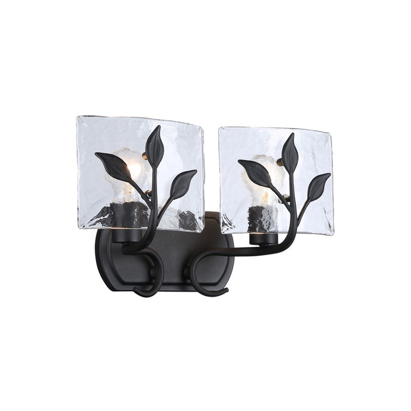 Golden Calla 2-Light Vanity, Natural Black/Hammered Water Glass