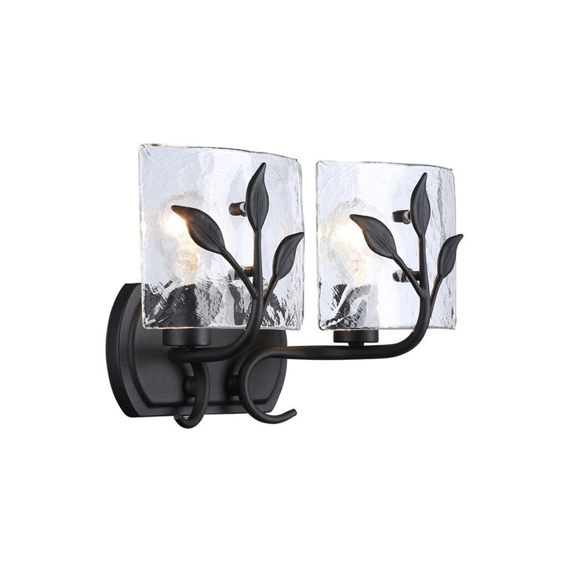 Golden Calla 2-Light Vanity, Natural Black/Hammered Water Glass