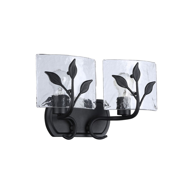 Golden Calla 2-Light Vanity, Natural Black/Hammered Water Glass