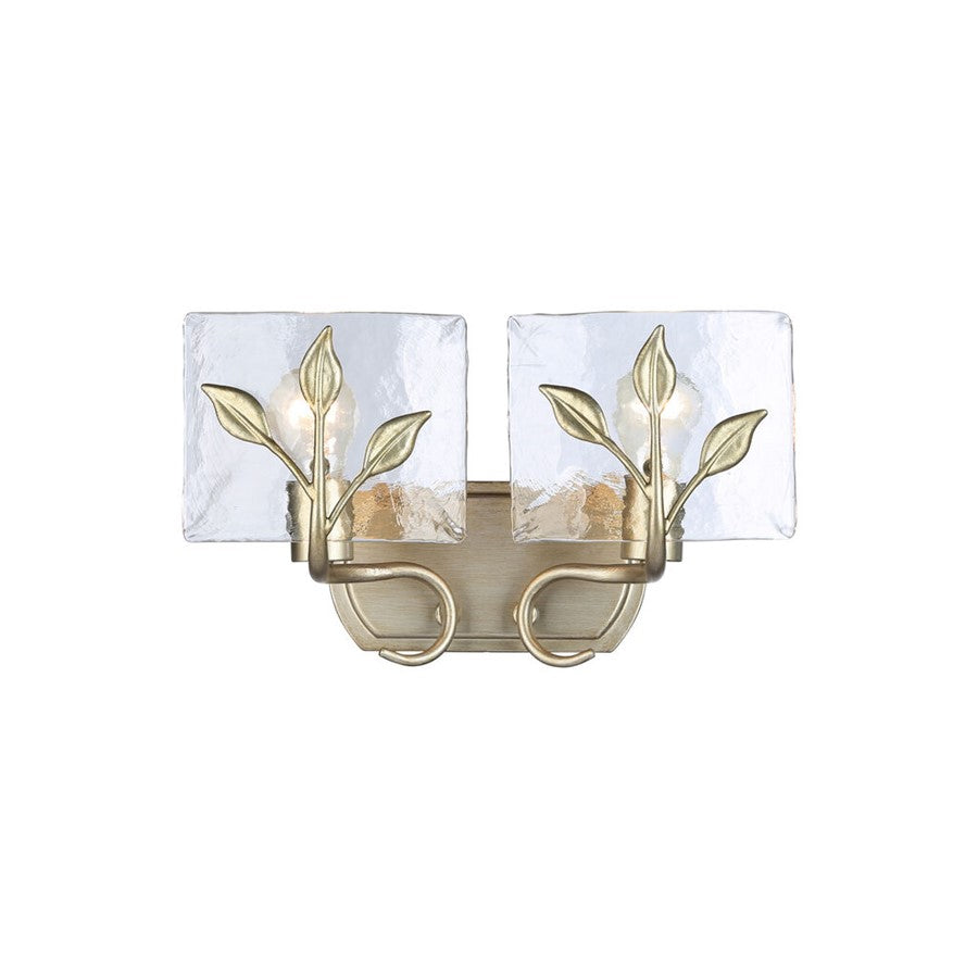 Golden Calla 2-Light Vanity, White Gold/Hammered Water Glass - 3160-BA2WG-HWG