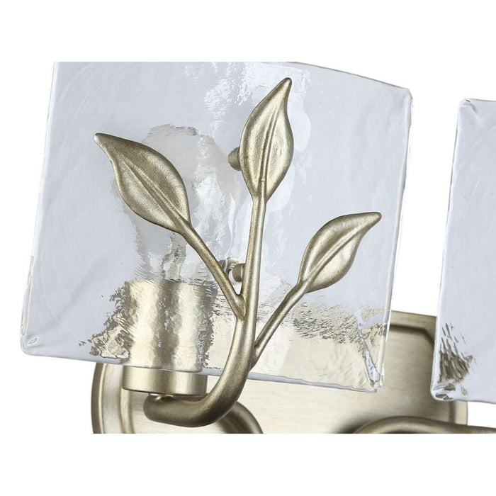 Golden Calla 2-Light Vanity, White Gold/Hammered Water Glass