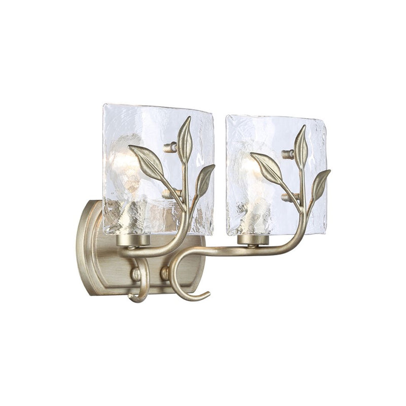 Golden Calla 2-Light Vanity, White Gold/Hammered Water Glass