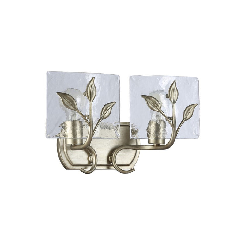 Golden Calla 2-Light Vanity, White Gold/Hammered Water Glass