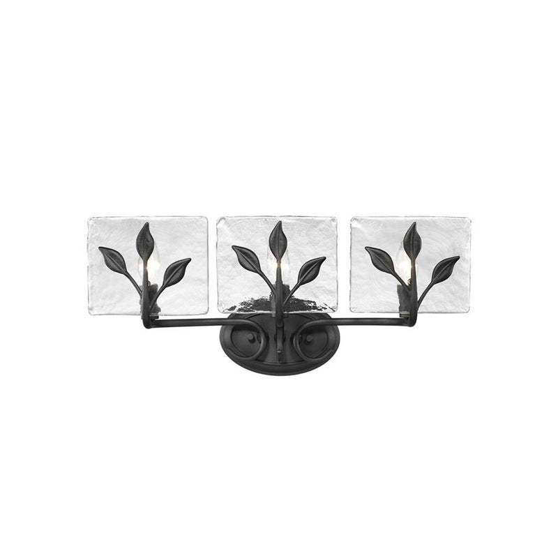 Golden Calla 3-Light Vanity, Natural Black/Hammered Water Glass - 3160-BA3NB-HWG
