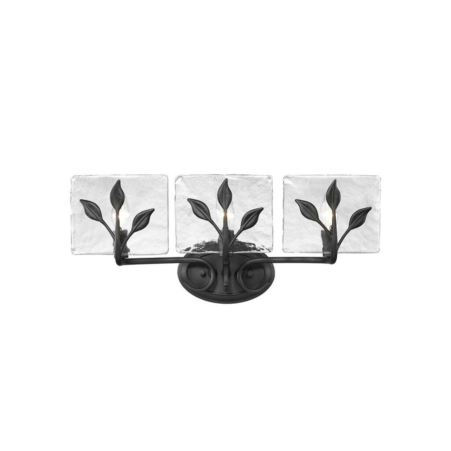 Golden Calla 3-Light Vanity, Natural Black/Hammered Water Glass - 3160-BA3NB-HWG