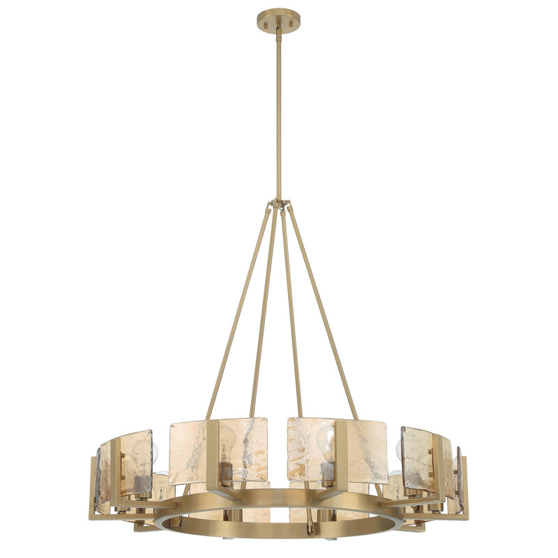 Golden Lighting Aenon 36in 10-Light Chandelier | Rustic Brushed Champagne Brass and Amber Water Glass | Dining Room & Foyer | Model 3164-10 BCB-AWG