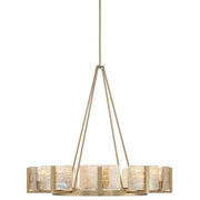 Golden Lighting Aenon 36in 10-Light Chandelier | Rustic Brushed Champagne Brass and Amber Water Glass | Dining Room & Foyer | Model 3164-10 BCB-AWG