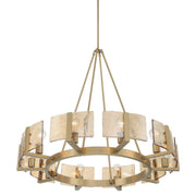 Golden Lighting Aenon 36in 10-Light Chandelier | Rustic Brushed Champagne Brass and Amber Water Glass | Dining Room & Foyer | Model 3164-10 BCB-AWG