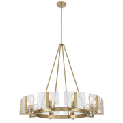 Golden Lighting Aenon 36in 10-Light Chandelier | Rustic Brushed Champagne Brass and Hammered Water Glass | Dining Room | Model 3164-10 BCB-HWG