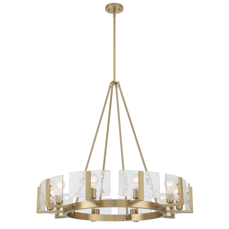 Golden Lighting Aenon 36in 10-Light Chandelier | Rustic Brushed Champagne Brass and Hammered Water Glass | Dining Room | Model 3164-10 BCB-HWG