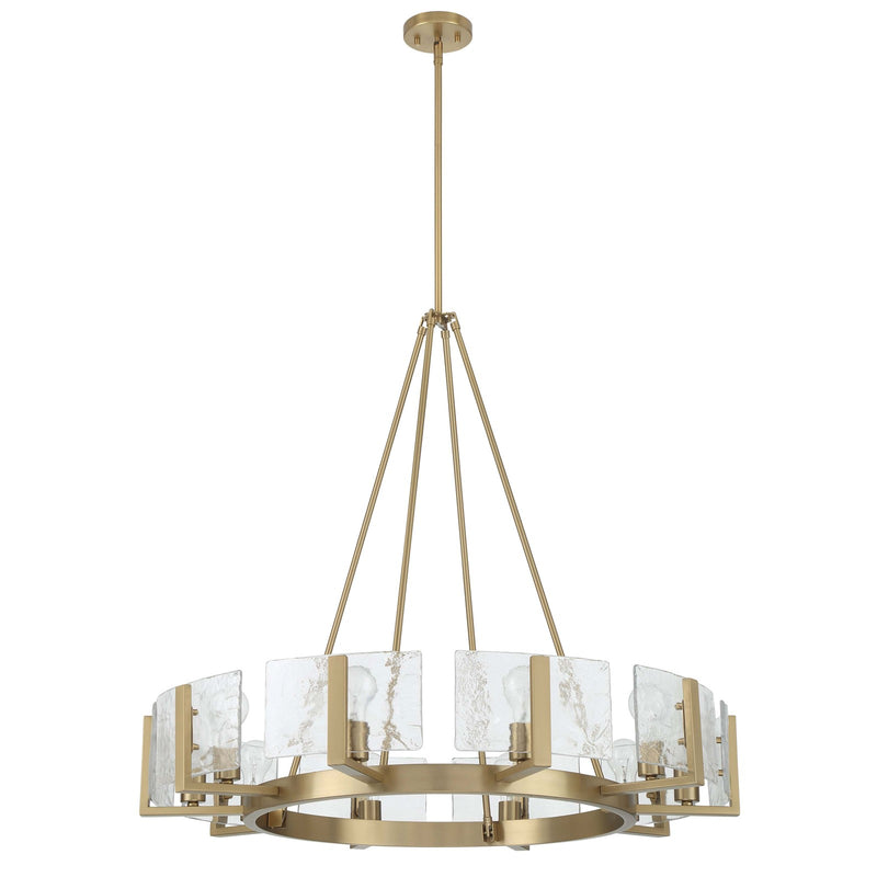 Golden Lighting Aenon 36in 10-Light Chandelier | Rustic Brushed Champagne Brass and Hammered Water Glass | Dining Room | Model 3164-10 BCB-HWG
