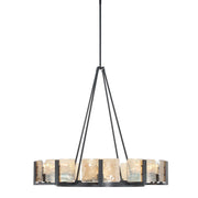 Golden Lighting Aenon 36in 10-Light Chandelier | Rustic Matte Black and Amber Water Glass | Dining Room & Foyer | Model 3164-10 BLK-AWG