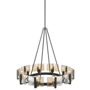 Golden Lighting Aenon 36in 10-Light Chandelier | Rustic Matte Black and Amber Water Glass | Dining Room & Foyer | Model 3164-10 BLK-AWG
