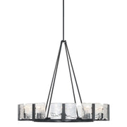 Golden Lighting Aenon 36in 10-Light Chandelier | Rustic Matte Black and Hammered Water Glass | Dining Room & Foyer | Model 3164-10 BLK-HWG
