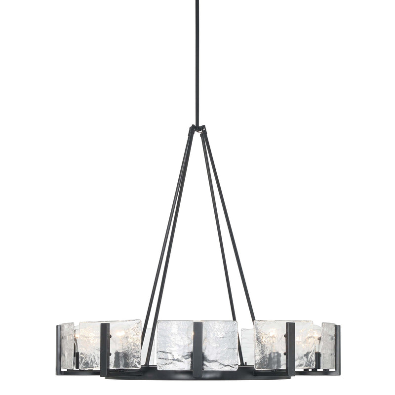 Golden Lighting Aenon 36in 10-Light Chandelier | Rustic Matte Black and Hammered Water Glass | Dining Room & Foyer | Model 3164-10 BLK-HWG
