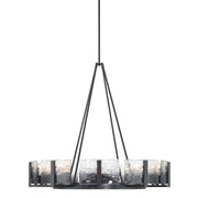 Golden Lighting Aenon 36in 10-Light Chandelier | Rustic Matte Black and Smoky Water Glass | Dining Room & Foyer | Model 3164-10 BLK-SWG