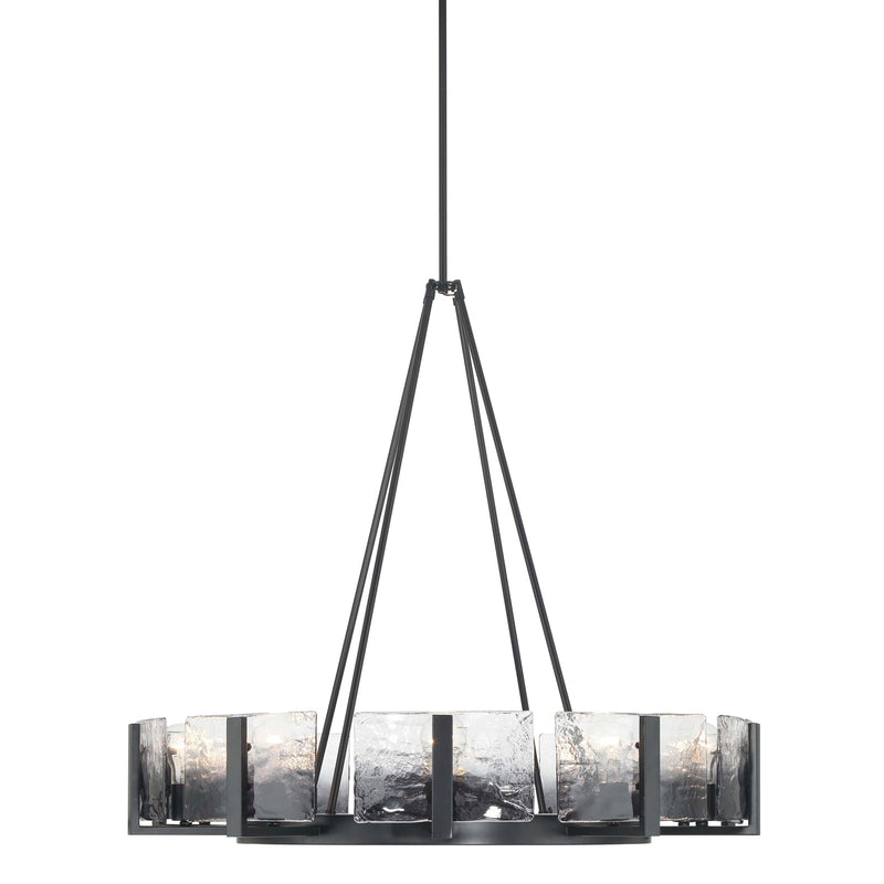 Golden Lighting Aenon 36in 10-Light Chandelier | Rustic Matte Black and Smoky Water Glass | Dining Room & Foyer | Model 3164-10 BLK-SWG