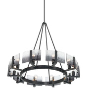 Golden Lighting Aenon 36in 10-Light Chandelier | Rustic Matte Black and Smoky Water Glass | Dining Room & Foyer | Model 3164-10 BLK-SWG
