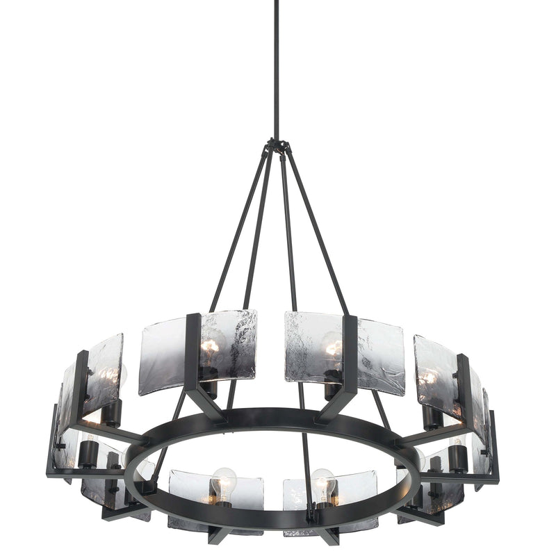 Golden Lighting Aenon 36in 10-Light Chandelier | Rustic Matte Black and Smoky Water Glass | Dining Room & Foyer | Model 3164-10 BLK-SWG