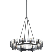 Golden Lighting Aenon 36in 10-Light Chandelier | Rustic Matte Black and Smoky Water Glass | Dining Room & Foyer | Model 3164-10 BLK-SWG