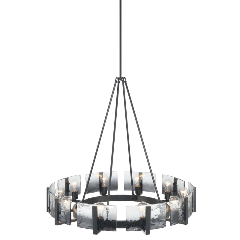 Golden Lighting Aenon 36in 10-Light Chandelier | Rustic Matte Black and Smoky Water Glass | Dining Room & Foyer | Model 3164-10 BLK-SWG
