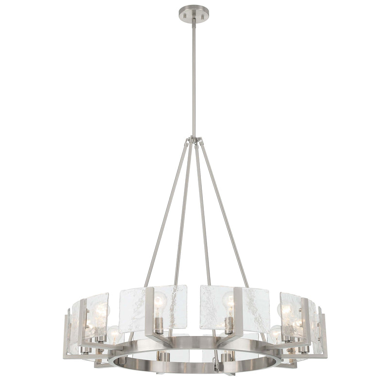 Golden Lighting Aenon 36in 10-Light Chandelier | Rustic Pewter and Hammered Water Glass | Dining Room & Foyer | 36 x 36 x 33 in | Model 3164-10 PW-HWG