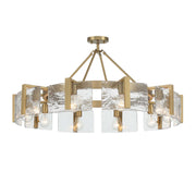 Golden Lighting Aenon 10-Light Semi-Flush Mount | Rustic Brushed Champagne Brass and Hammered Water Glass | Dining Room | Model 3164-10SF BCB-HWG
