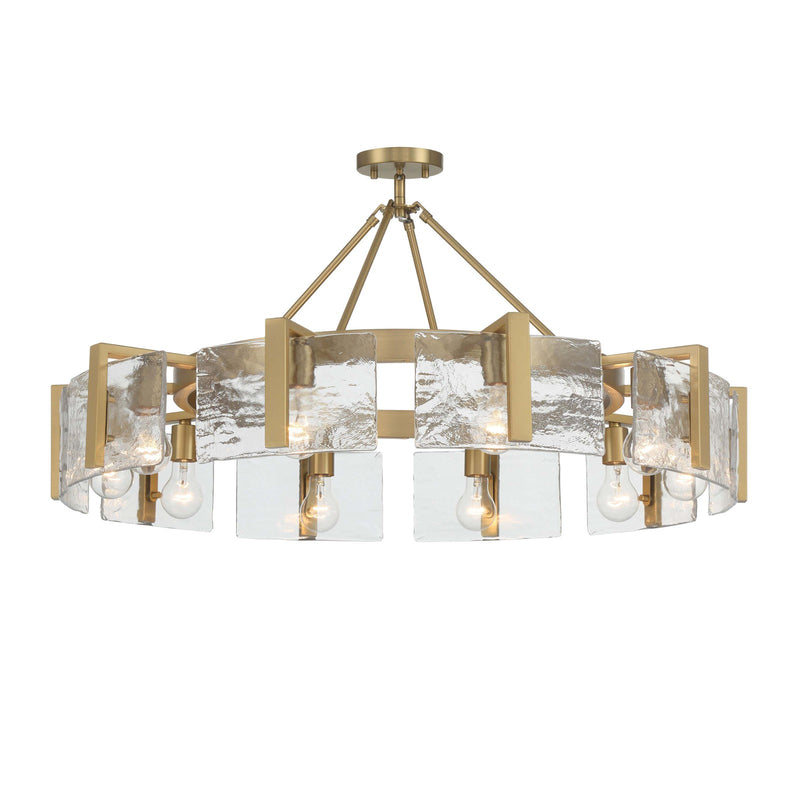Golden Lighting Aenon 10-Light Semi-Flush Mount | Rustic Brushed Champagne Brass and Hammered Water Glass | Dining Room | Model 3164-10SF BCB-HWG