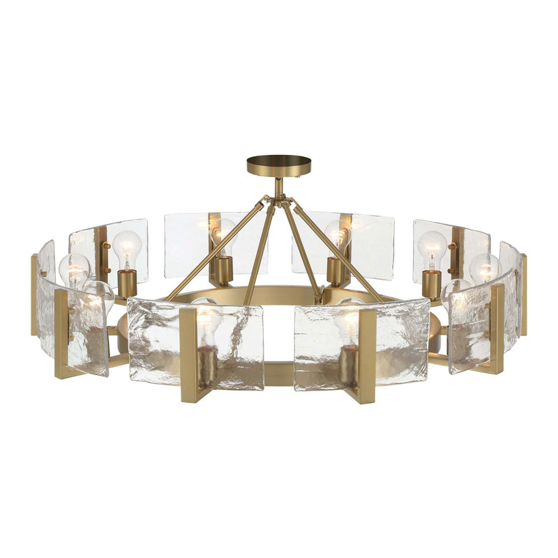 Golden Lighting Aenon 10-Light Semi-Flush Mount | Rustic Brushed Champagne Brass and Hammered Water Glass | Dining Room | Model 3164-10SF BCB-HWG