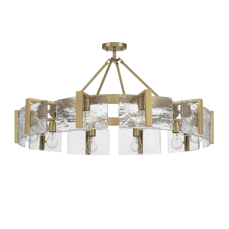 Golden Lighting Aenon 10-Light Semi-Flush Mount | Rustic Brushed Champagne Brass and Hammered Water Glass | Dining Room | Model 3164-10SF BCB-HWG