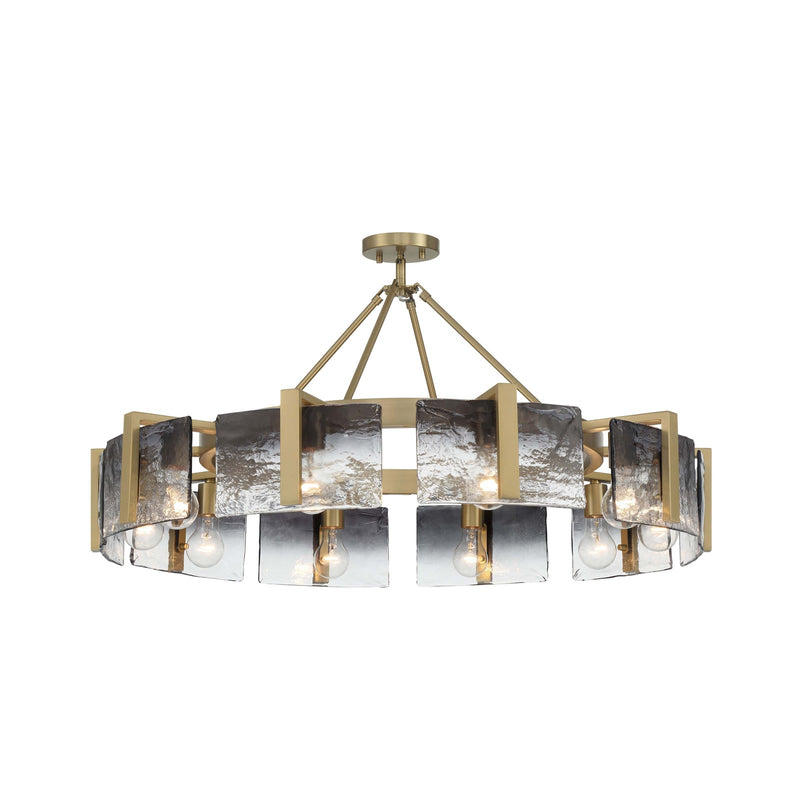 Golden Lighting Aenon 36in 10-Light Semi-Flush Mount | Rustic Brushed Champagne Brass and Smoky Water Glass | Dining Room | Model 3164-10SF BCB-SWG