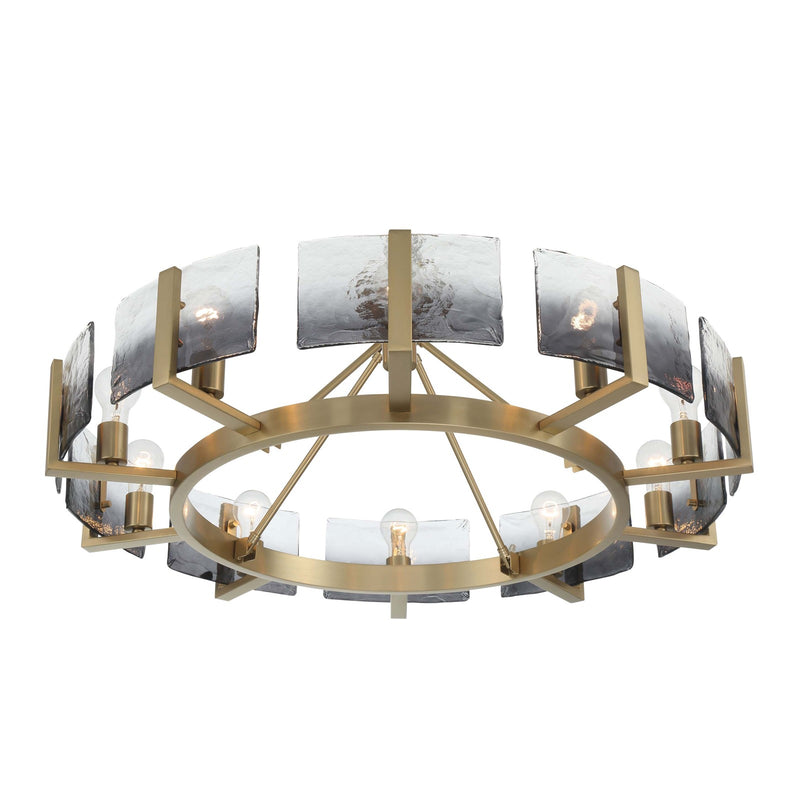 Golden Lighting Aenon 36in 10-Light Semi-Flush Mount | Rustic Brushed Champagne Brass and Smoky Water Glass | Dining Room | Model 3164-10SF BCB-SWG