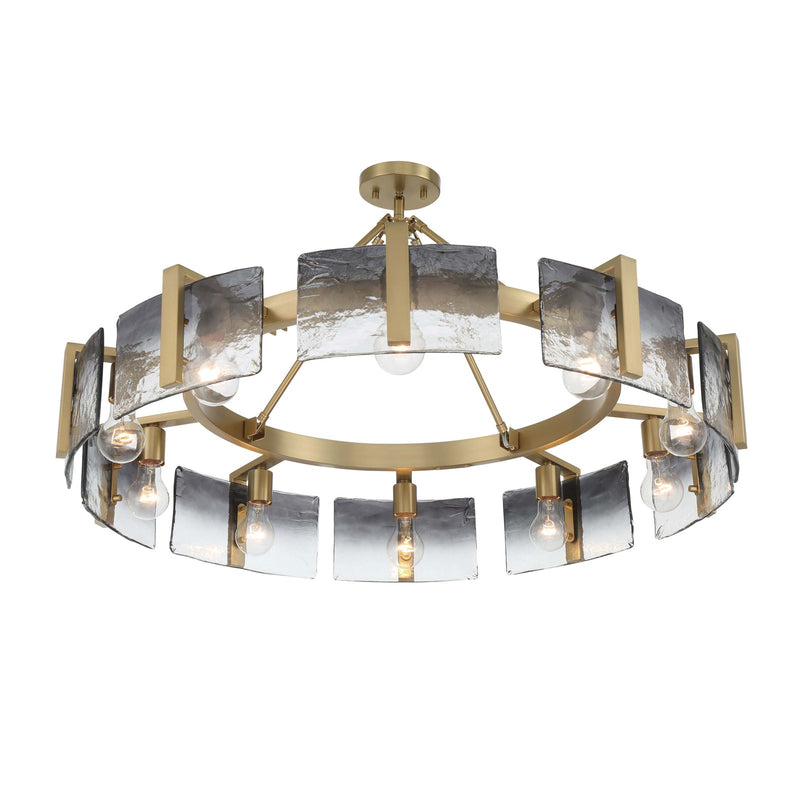 Golden Lighting Aenon 36in 10-Light Semi-Flush Mount | Rustic Brushed Champagne Brass and Smoky Water Glass | Dining Room | Model 3164-10SF BCB-SWG