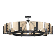 Golden Lighting Aenon 36in 10-Light Semi-Flush Mount | Rustic Matte Black and Amber Water Glass | Dining Room & Foyer | Model 3164-10SF BLK-AWG