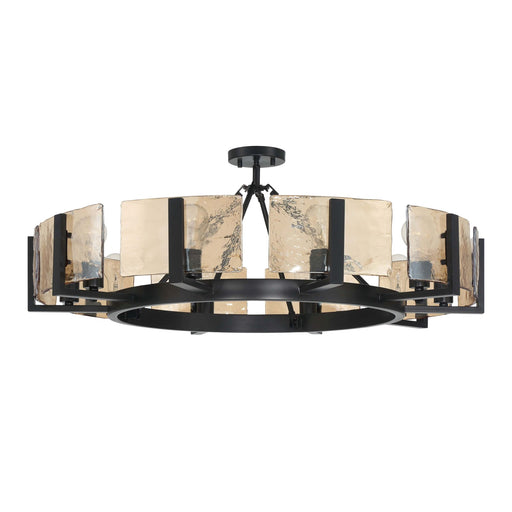 Golden Lighting Aenon 36in 10-Light Semi-Flush Mount | Rustic Matte Black and Amber Water Glass | Dining Room & Foyer | Model 3164-10SF BLK-AWG