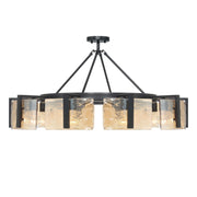Golden Lighting Aenon 36in 10-Light Semi-Flush Mount | Rustic Matte Black and Amber Water Glass | Dining Room & Foyer | Model 3164-10SF BLK-AWG