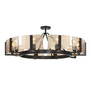 Golden Lighting Aenon 36in 10-Light Semi-Flush Mount | Rustic Matte Black and Amber Water Glass | Dining Room & Foyer | Model 3164-10SF BLK-AWG