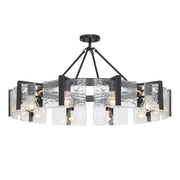Golden Lighting Aenon 36in 10-Light Semi-Flush Mount | Rustic Matte Black and Hammered Water Glass | Dining Room & Foyer | Model 3164-10SF BLK-HWG