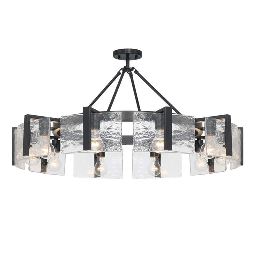 Golden Lighting Aenon 36in 10-Light Semi-Flush Mount | Rustic Matte Black and Hammered Water Glass | Dining Room & Foyer | Model 3164-10SF BLK-HWG
