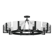 Golden Lighting Aenon 36in 10-Light Semi-Flush Mount | Rustic Matte Black and Hammered Water Glass | Dining Room & Foyer | Model 3164-10SF BLK-HWG