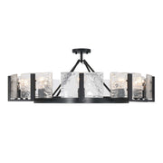 Golden Lighting Aenon 36in 10-Light Semi-Flush Mount | Rustic Matte Black and Hammered Water Glass | Dining Room & Foyer | Model 3164-10SF BLK-HWG